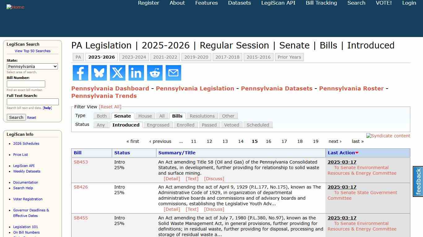 PA Legislation 2025-2026 Regular Session Senate Bills Introduced LegiScan
